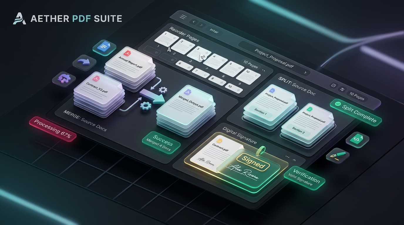 3D Isometric Visual Showcase of PixyTool PDF Suite and Page Organizer